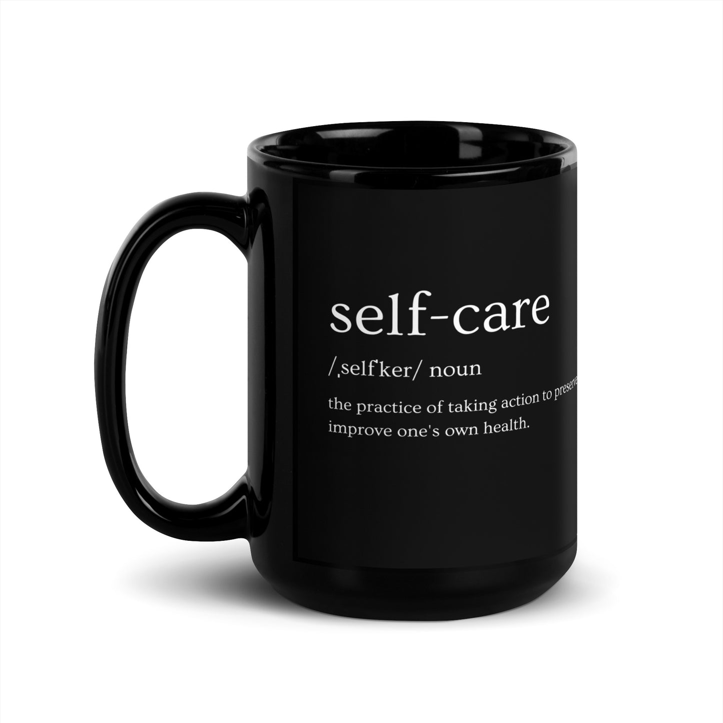Self Care Black Glossy Mug